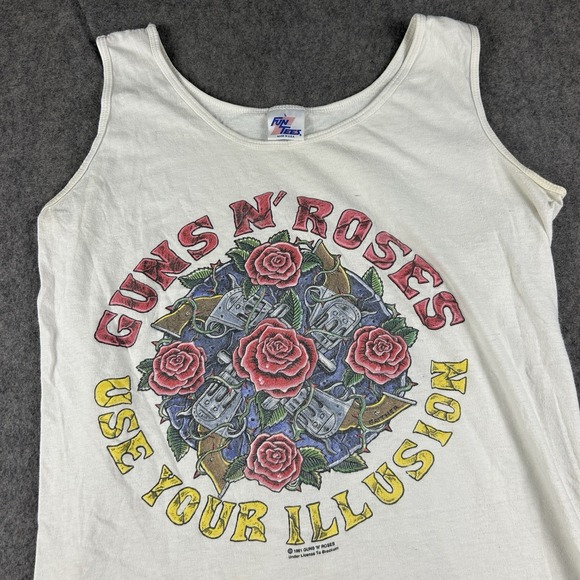 Vintage Fun Wear Tank Top Mens L White Guns And Roses Use Your Allusion 90s - Picture 2 of 7